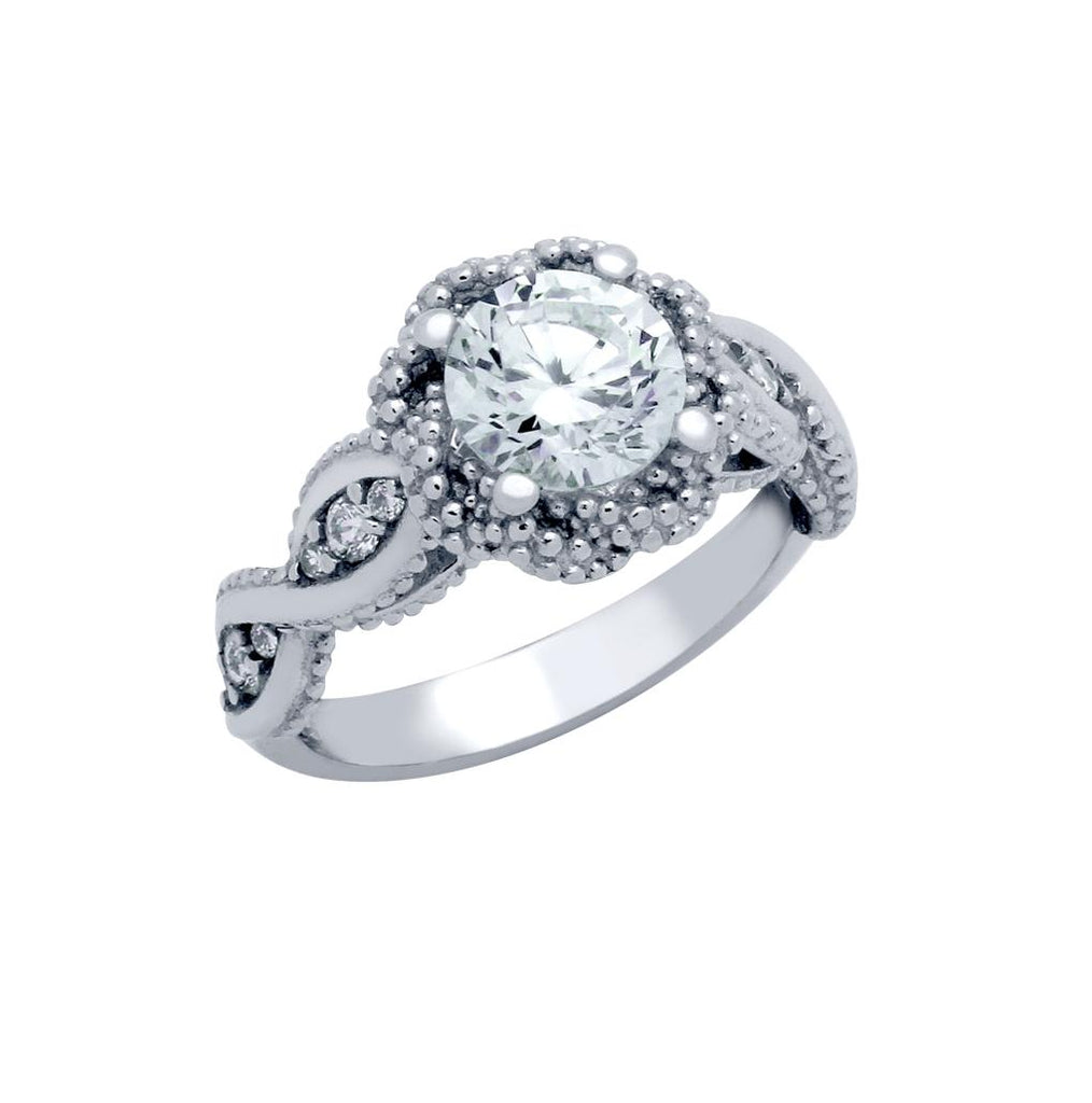 .925 Sterling Silver Rhodium Plated Round Braided Design Cz Engagement Ring, <b>size: 5</b>