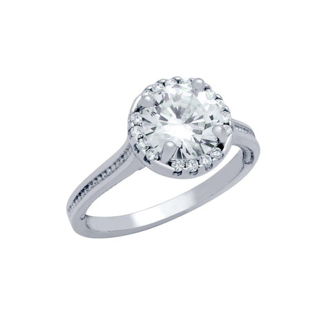 .925 Sterling Silver Rhodium Plated Round Cz Studded Design Engagement Ring, <b>size: 5</b>