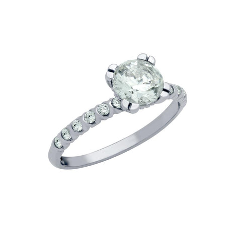 .925 Sterling Silver Rhodium Plated Round Cz Circular Design Engagement Ring, <b>size: 5</b>