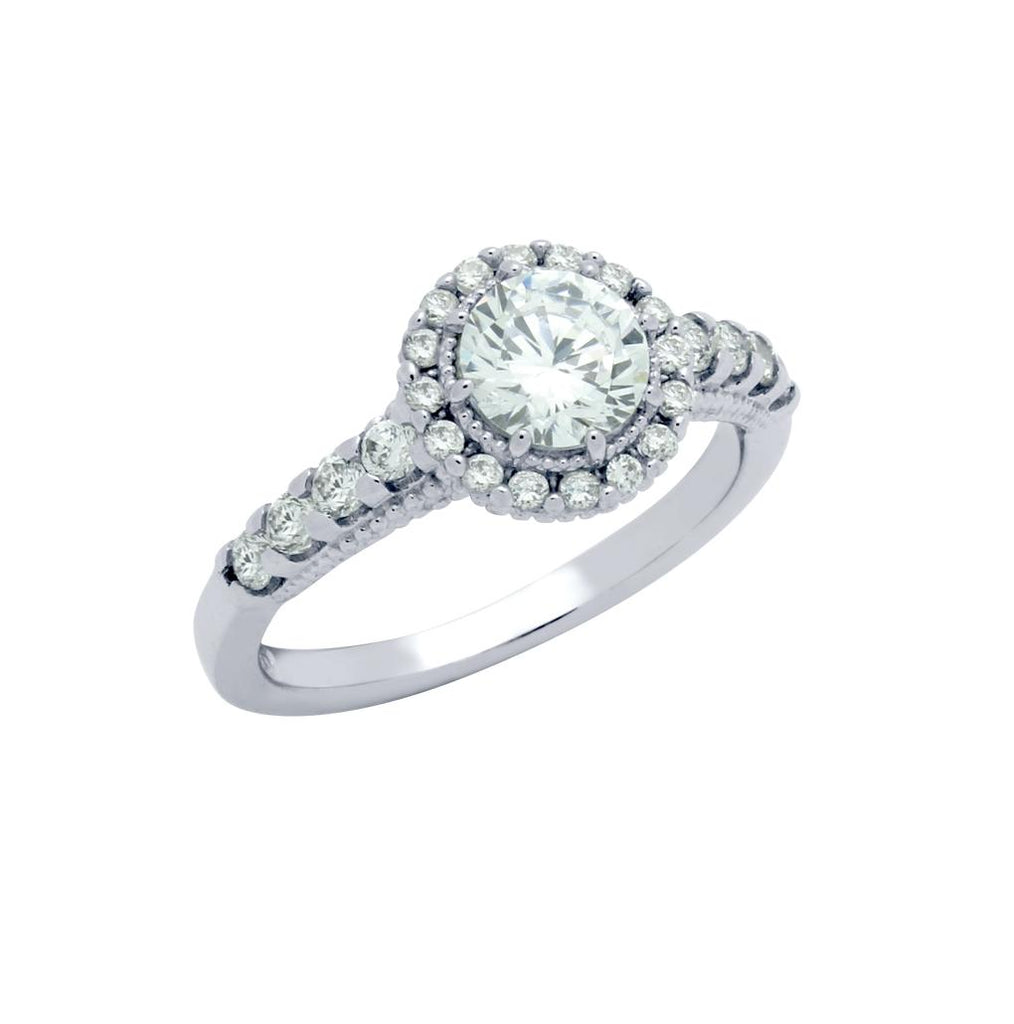 .925 Sterling Silver Rhodium Plated Round Cz Studded Dome Engagement Ring, <b>size: 5</b>