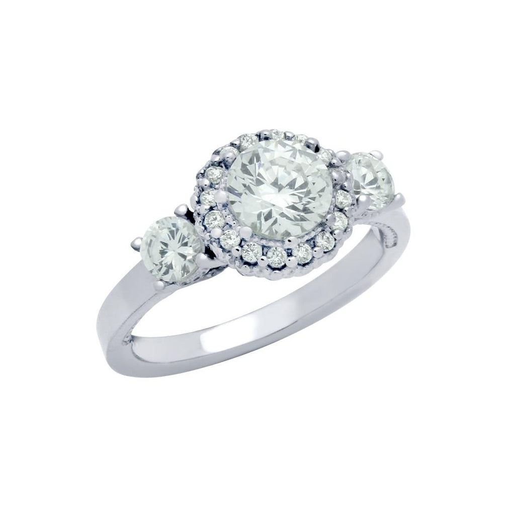 .925 Sterling Silver Rhodium Plated Three Round Cz Dome Design Engagement Ring, <b>size: 5</b>