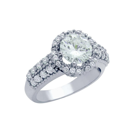 .925 Sterling Silver Rhodium Plated Round Cz Floral Style Engagement Ring, <b>size: 5</b>