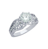 .925 Sterling Silver Rhodium Plated Round Cz Beaded Detail See Through Engagement Ring, <b>size: 5</b>