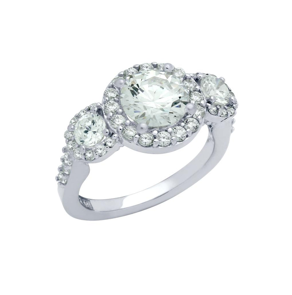 .925 Sterling Silver Rhodium Plated 3 Cz Engagement Ring With Surrounding Czs, <b>size: 5</b>