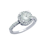 .925 Sterling Silver Rhodium Plated Round Cz Floral Pattern Engagement Ring, <b>size: 5</b>