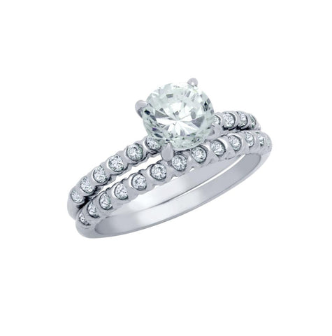 .925 Sterling Silver Rhodium Plated Round Cz Circular Design Engagement Ring Set, <b>size: 5</b>