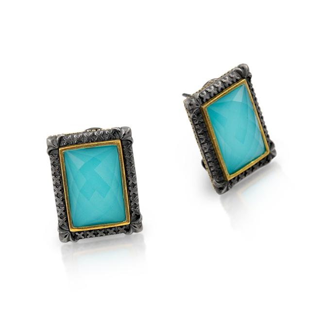 .925 Sterling Silver Signature Authentico Turquoise Faceted Rectangular Earrings