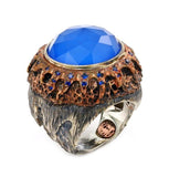 .925 Sterling Silver Signature Authentico Blue Agate Round Faceted Demiquartz Doublet Copper And Signity Cz, <b>size: 6</b>