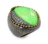 .925 Sterling Silver Signature Authentico Green Turquoise Faceted Demiquartz Doublet Ring With Brass And Signity Cz, <b>size: 6</b>