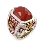 .925 Sterling Silver Signature Authentico Red Agate Rectangular Faceted Demiquartz Doublet Ring With Brass Plated Accents, <b>size: 6</b>