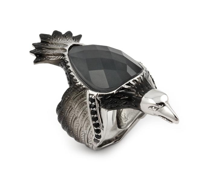 .925 Sterling Silver Signature Authentico Hematite Smokey Quartz Faceted Doublet Eagle Ring With Signity Cz Accent, <b>size: 6</b>