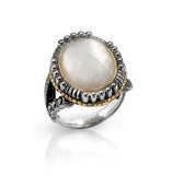 .925 Sterling Silver Signature Authentico Mother Of Pearl Faceted Oval Ring, <b>size: 6</b>