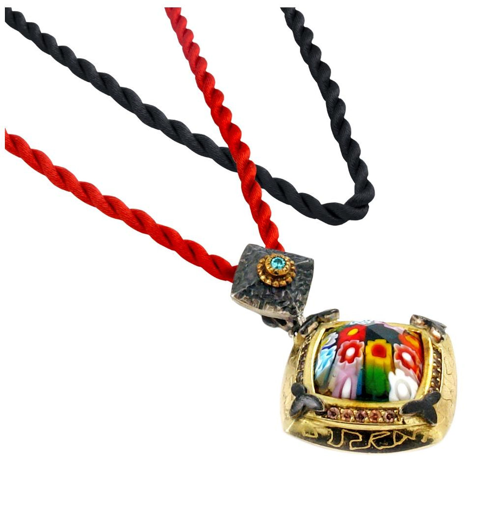 .925 Sterling Silver Signature Collection Small Faceted Mlt Murano Glass Square Necklace With Signity Czs 17"+2"