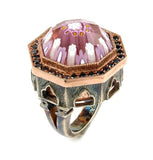 .925 Sterling Silver Signature Collection Faceted Pink Murano Glass Octagon Ring With Copper And Signity Cz Accents, <b>size: 6</b>