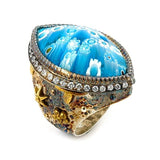 .925 Sterling Silver Signature Collection Faceted Blue Murano Glass Marquise Ring With Copper And Signity Cz Accents, <b>size: 6</b>