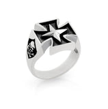 .925 Sterling Silver Mens Maltese Cross And Jolly Roger Ring, <b>size: 10</b>