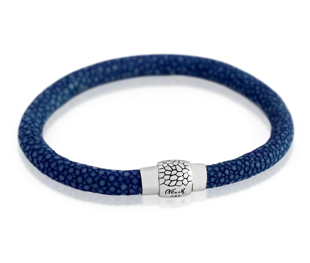 .925 Sterling Silver Blue Stingray Leather Bracelet With Magnetic Lock, <b>size: Blu</b>