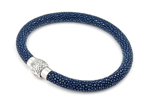 .925 Sterling Silver Dark Blue Stingray Leather Bracelet With Magnetic Lock, <b>size: Dkb</b>