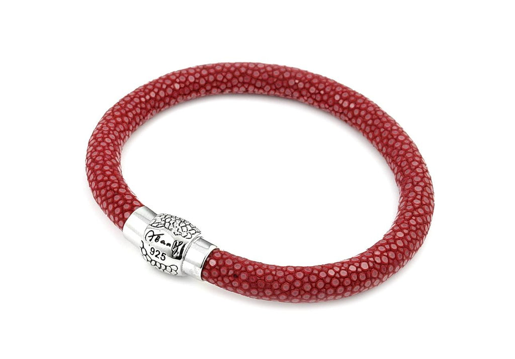 .925 Sterling Silver Red Stingray Leather Bracelet With Magnetic Lock, <b>size: Red</b>