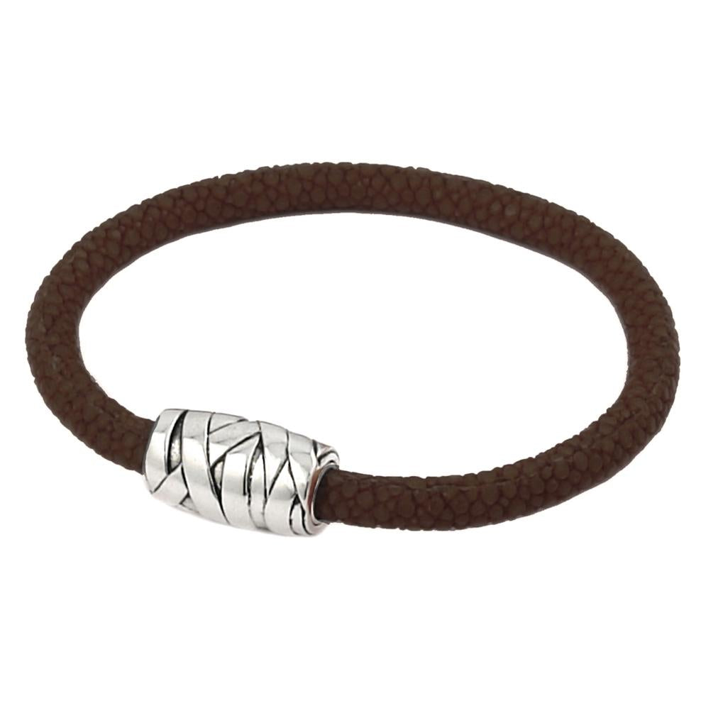 .925 Sterling Silver Stingray Brown String Design Bracelet, <b>size: Brn</b>