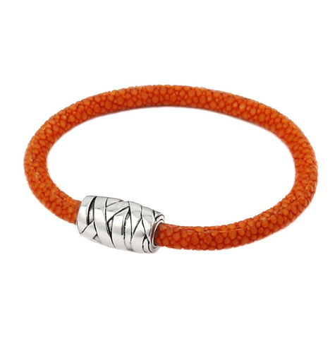 .925 Sterling Silver Stingray Orange String Design Bracelet, Size 8