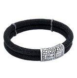 .925 Sterling Silver Black Stingray Leather Duplex Bracelet With Magnetic Lock, <b>size: 7</b>