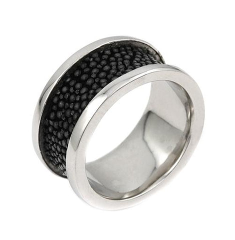 .925 Sterling Silver Mens Hematite Stingray Leather Band Ring,size 13