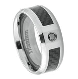 Titanium Ring Black Carbon Fiber Inlay With 0.07 Ctw Black Diamond Center Stone - 8mm, <b>size: 10</b>