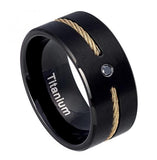 Matte Finish Black Ip Titanium Ring With Yellow Gold Ip Stainless Steel Rope & 0.07 Ctw Black Diamond Center = 10mm, <b>size: 10</b>