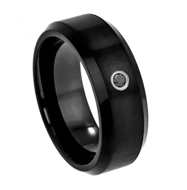 Cobalt Ring Black Enamel Plated With 0.07 Ctw Black Diamond Center 8mm, <b>size: 10</b>