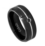 Black Enamel Plated Cobalt Ring With 0.07 Ctw Black Diamond On Grooved Center With High Polish Beveled Edge 8mm, <b>size: 10</b>