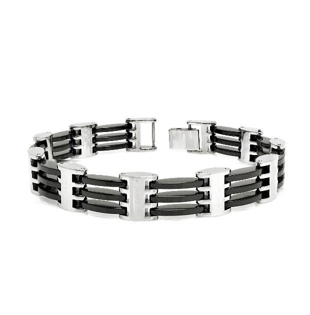 Black Ceramic And Stainless Steel High Polished Men's Link Bracelet -