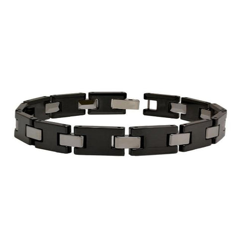 Black Ceramic And Tungsten Carbide Magnetic Ion Men's Bracelet