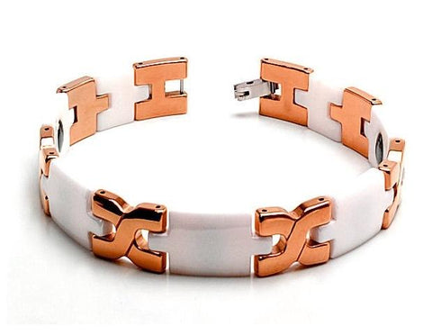 Two Tone White Ceramic And Rose Gold-plated Magnetic Ion Bracelet