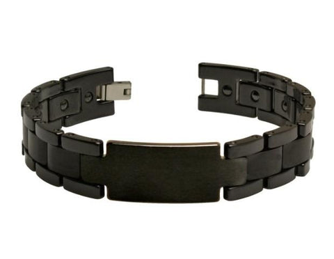 Black Ceramic Magnetic Ion Brushed Id Bracelet