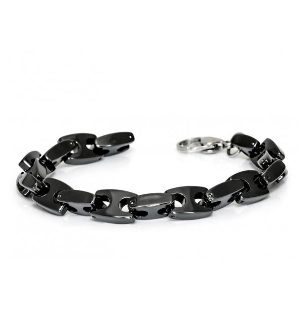 Black Ceramic High Polished H-link Bracelet With Stainless Steel Lobster Clasp.