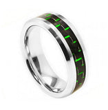 Cobalt Ring High Polished Beveled Edge With Green Carbon Fiber Inlay 8mm, <b>size: 10</b>