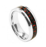 Cobalt Ring High Polished Beveled Edge With Red Carbon Fiber Inlay 8mm, <b>size: 10</b>