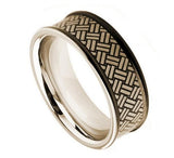 Laser Engraved Weave Pattern On Black Enamel Plated Matte Finish With High Polish Interior & Edge 8mm, <b>size: 10</b>