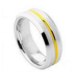 Cobalt Ring Yellow Gold Plated Grooved Center With High Polish Beveled Edge 8mm, <b>size: 10</b>