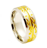 Cobalt Ring Beveled Edge Grooved Center Yellow Gold Plated Carved Flourish Design 9mm, <b>size: 10</b>