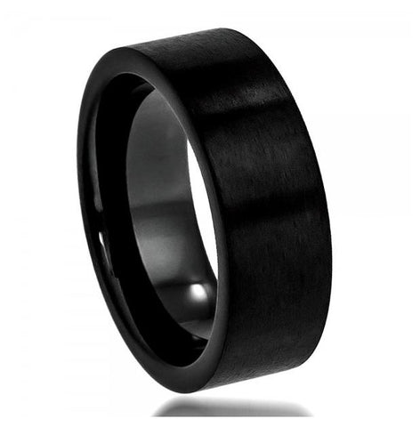 Cobalt Ring Black Enamel Plated Brushed Pipe Cut Wedding Band Ring 8mm, <b>size: 10</b>