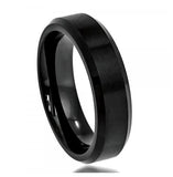 Cobalt Ring Black Enamel Plated Brushed Center High Polish Beveled Edge 6mm, <b>size: 10</b>