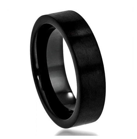 Cobalt Ring Black Enamel Plated Flat Brushed Pipe Cut 6mm, <b>size: 10</b>