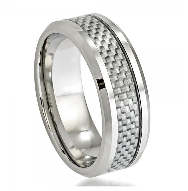 Cobalt Ring Grey Carbon Fiber Inlay Low Beveled Edge 8mm, <b>size: 10</b>