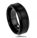 Cobalt Ring Black Enamel Plated Brushed Center High Polish Beveled Edge 8mm, <b>size: 10</b>