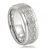 Cobalt Ring High Polished Stepped Edge Laser Engraved Celtic Design 8mm, <b>size: 10</b>