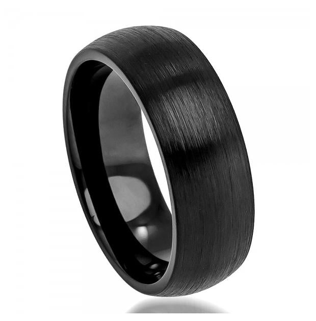 Colbalt Ring Black Enamel Plated Brushed Classic Domed Wedding Band Ring 8mm, <b>size: 10</b>