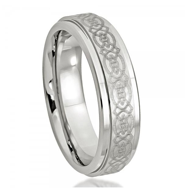 Cobalt Ring High Polished Stepped Edge Laser Engraved Celtic Design 6mm, <b>size: 10</b>