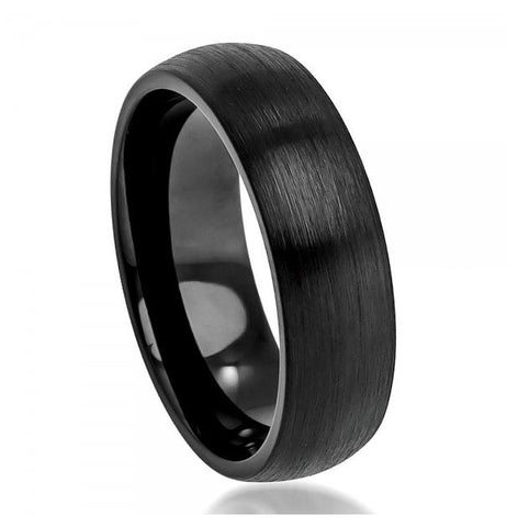 Cobalt Ring Brushed Black Enamel Plated Classic Domed Wedding Band Ring 6mm, <b>size: 10</b>